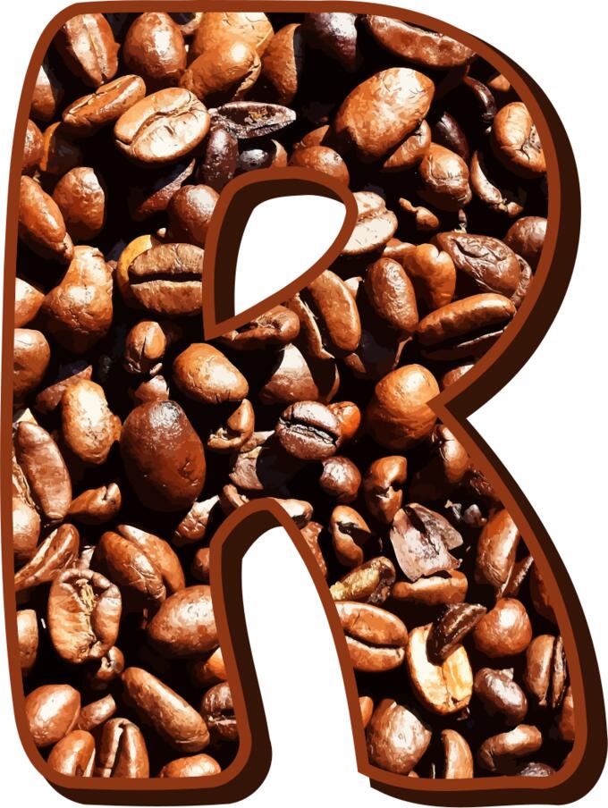 Letter R in coffee beans