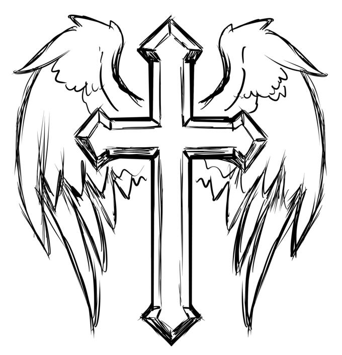Wings and cross line art
