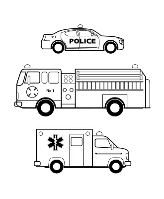 Emergency vehicles in black and white