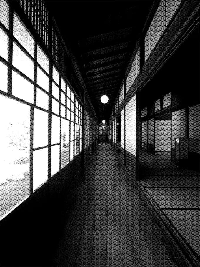 Long black and white hall