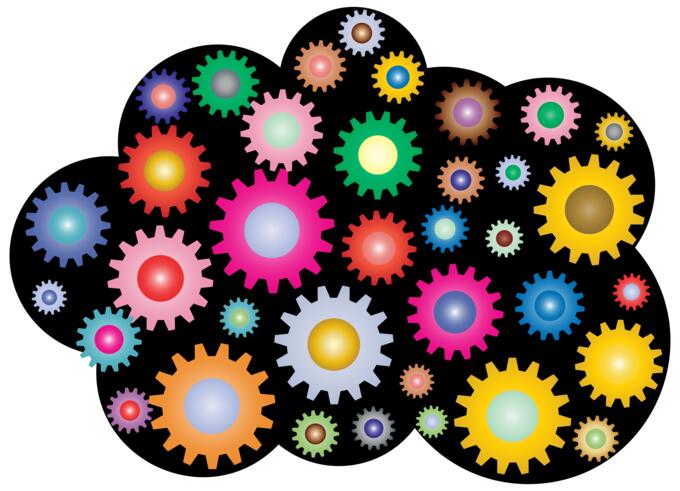 Prismatic cloud with colorful gears