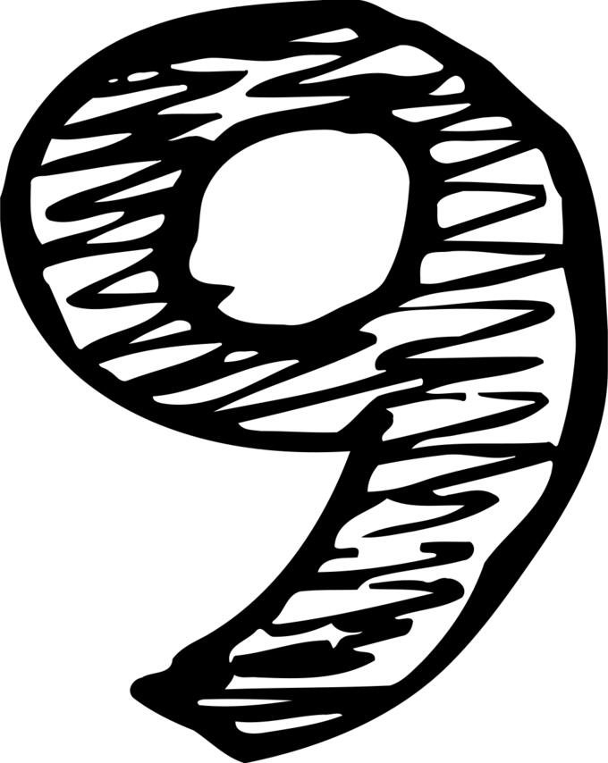 Sketched numeral nine