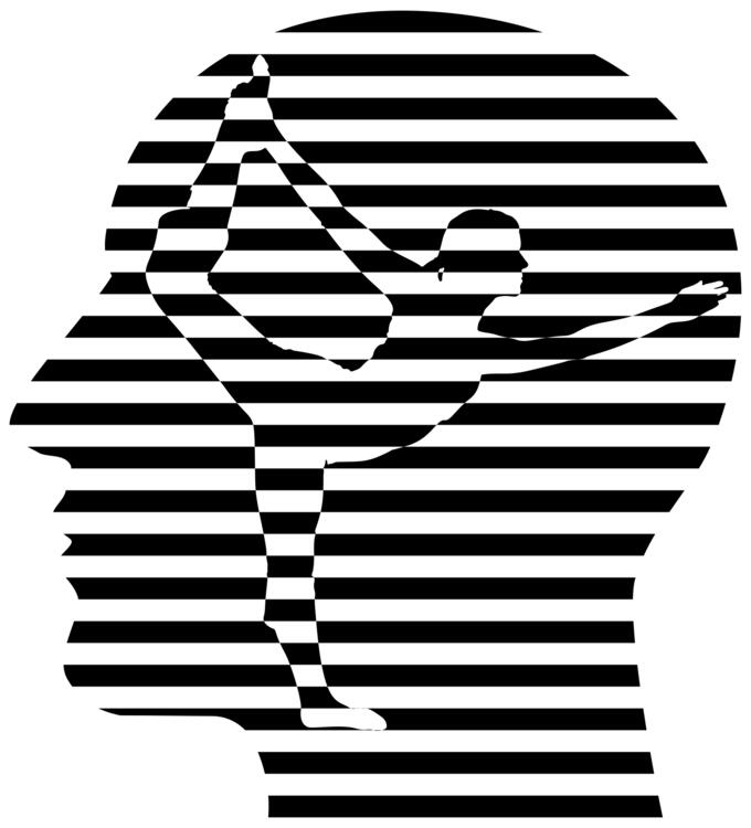 Stripy human silhouette with yoga toughts