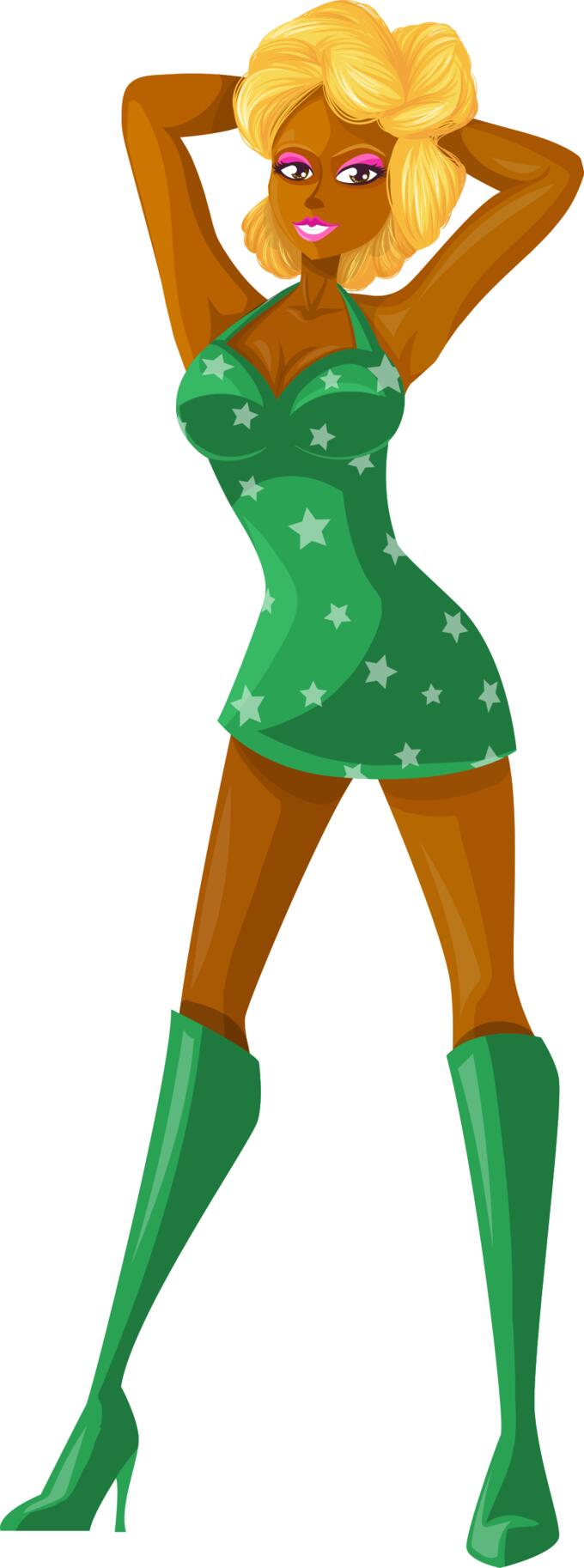 Model in green clothes