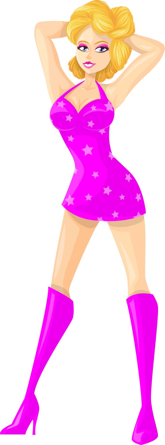 Tall lady in pink clothes