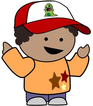 Pointing boy in baseball cap