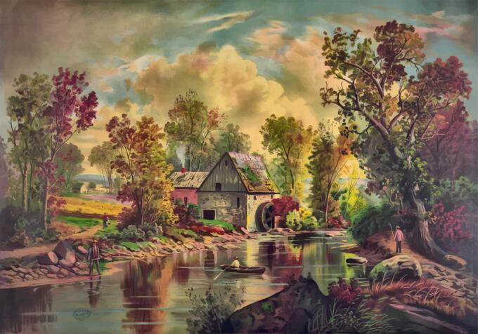 Old mill vector painting