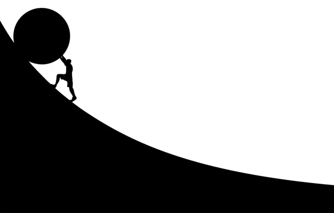 Sisyphus overcoming silhouette