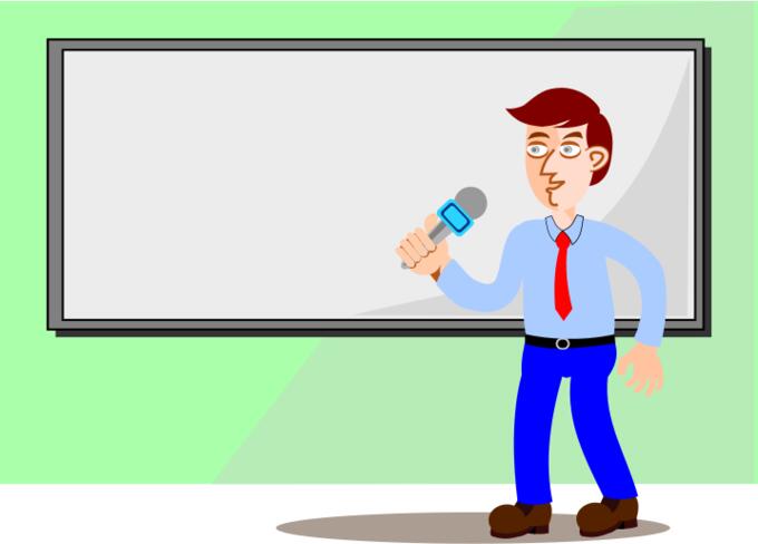 Male presenter with mic