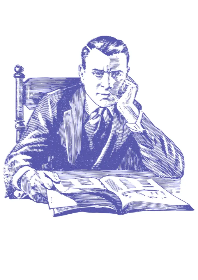 Enigmatic man with book