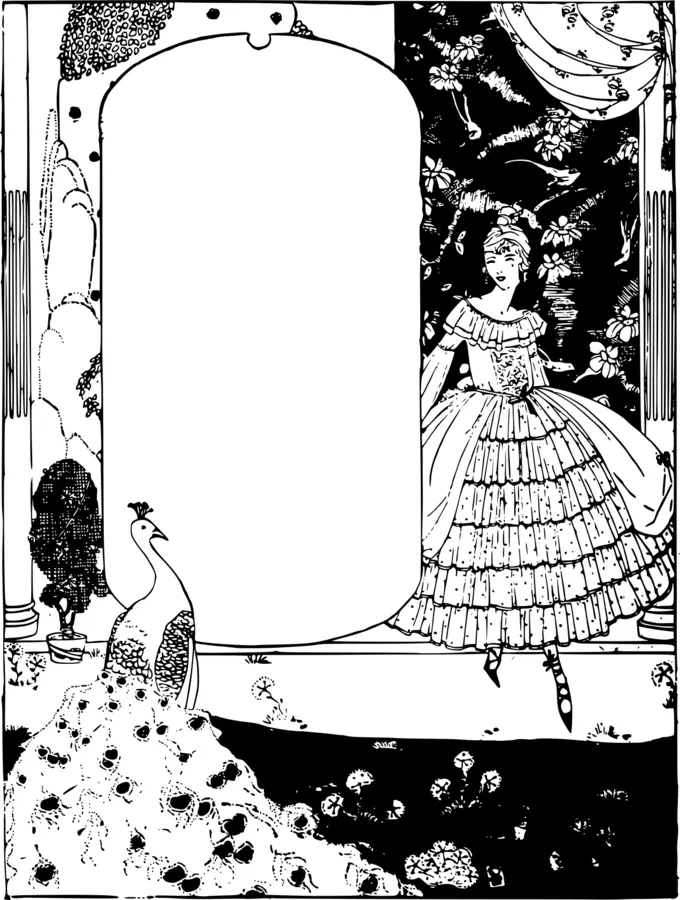 Lady and peacock frame