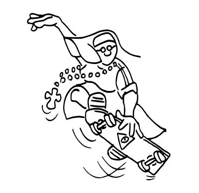 Sister on skateboard