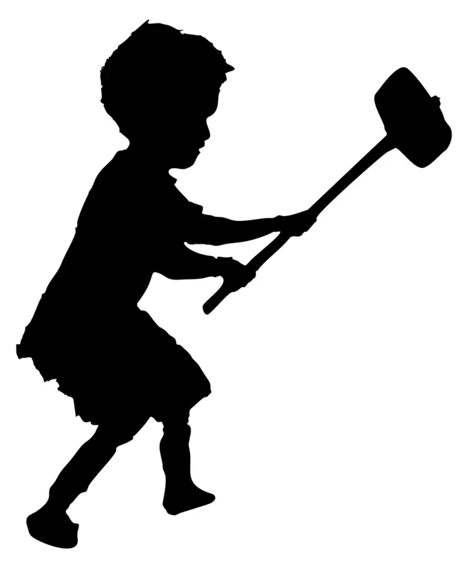 Child with sledgehammer silhouette