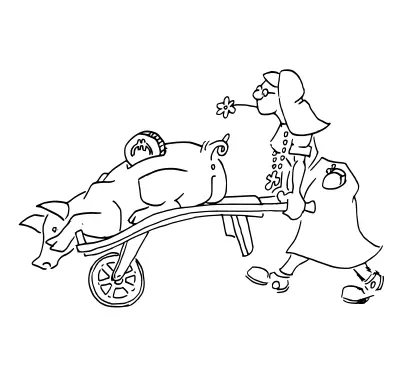 Nun pushing a wheelbarrow