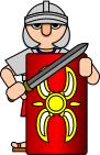 Roman Soldier behind shield