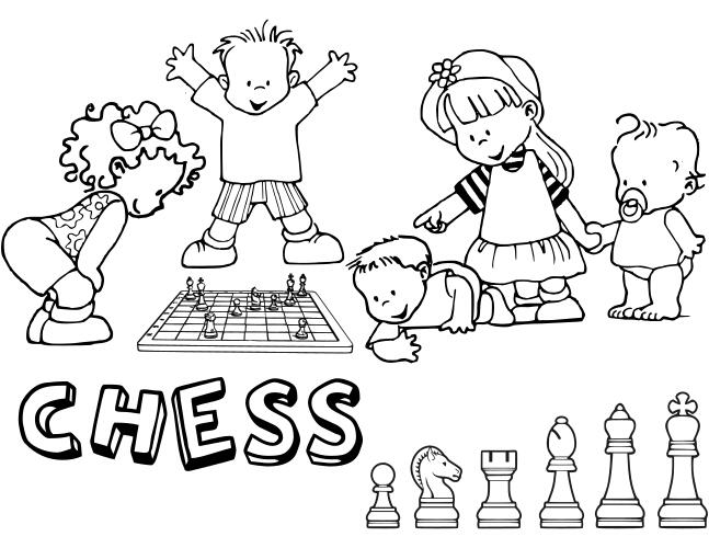 Chess pieces and kids