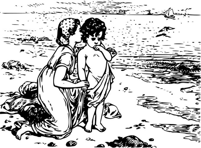 Mum and kid at the beach