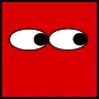 Red square with eyes