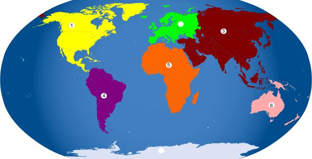 Continents numbered