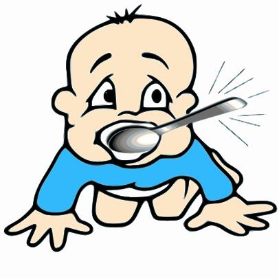 Baby with silver spoon