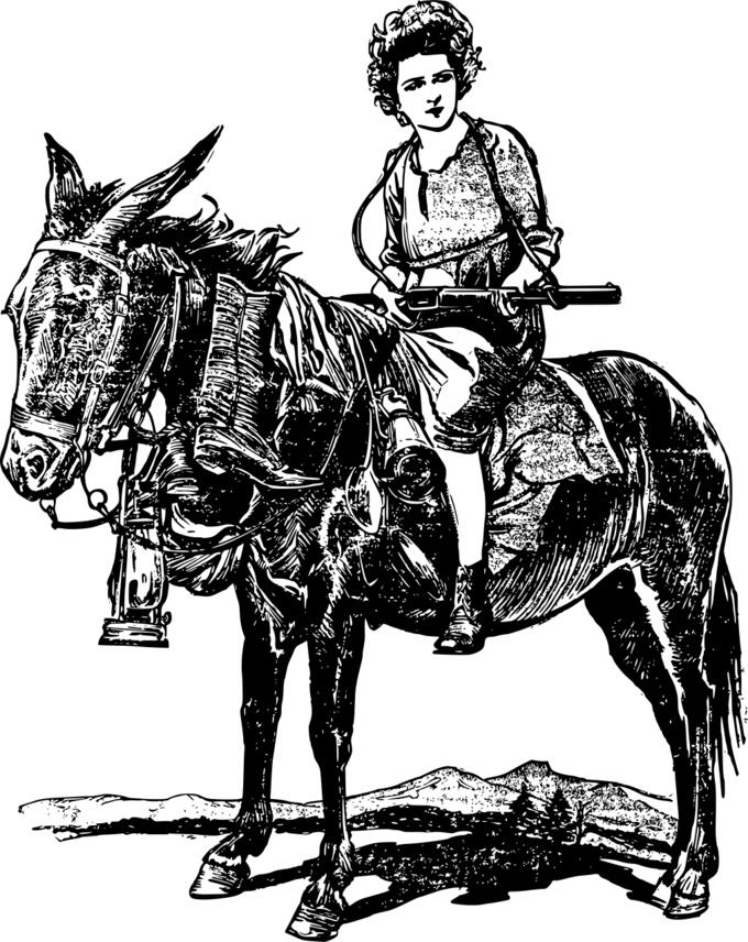 Woman on a horse with a gun