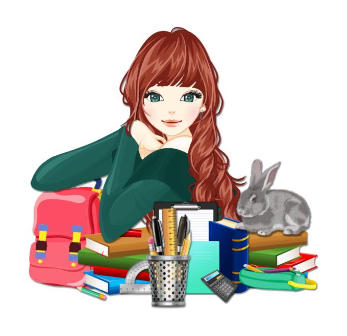School girl with rabbit