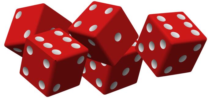 Five red dice