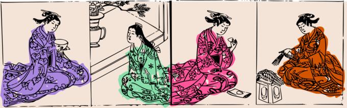 Four geishas in different poses