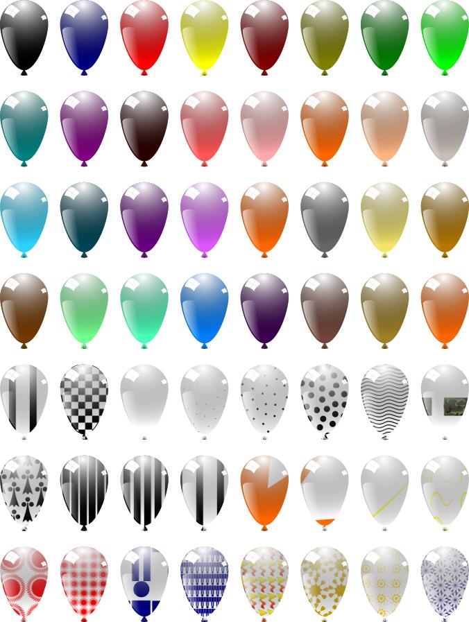 Vector clip art of 49 different baloons