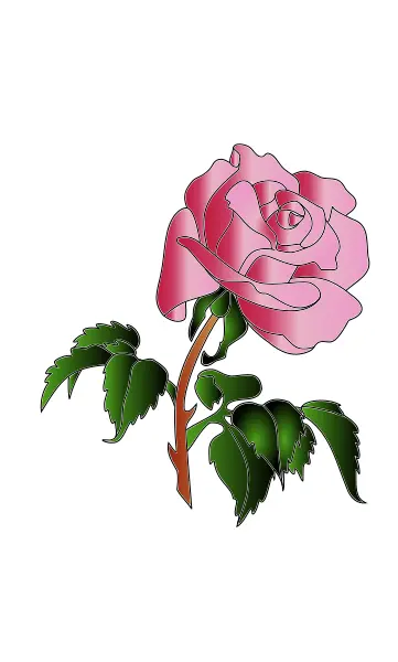 Vector image of pink rose with lots of leaves