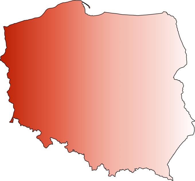 Image of outline red map of Poland