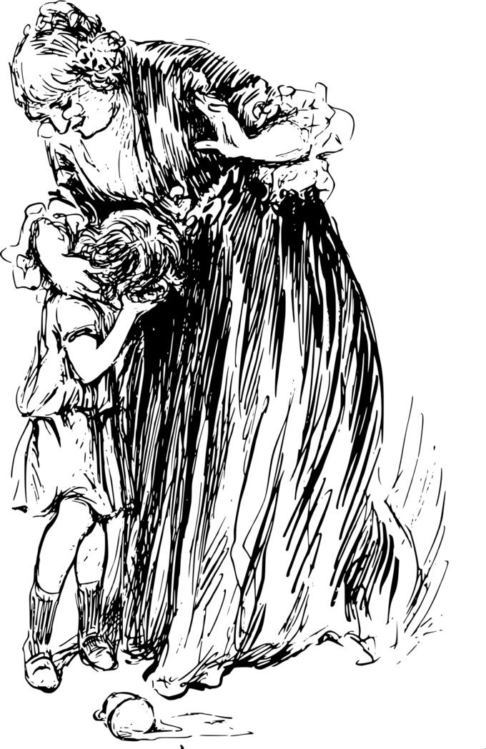 Clip art of grandmother comforting a girl