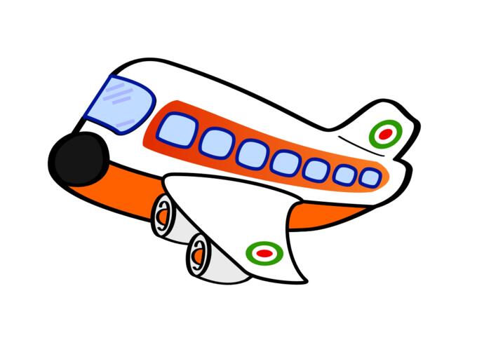 Cartoon image of an aircraft with four engines