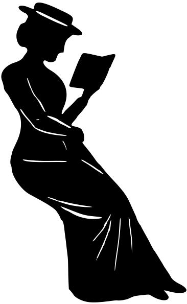 Silhouette of posh lady reading a book