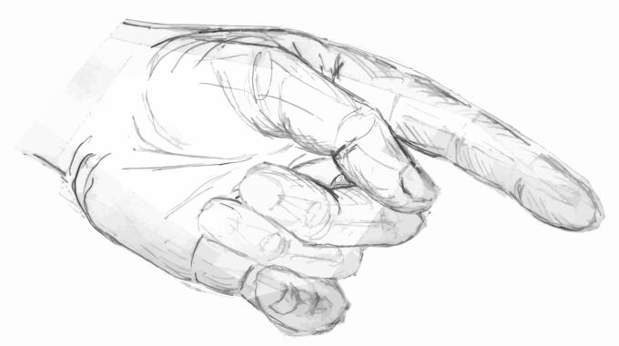 Older man's pointing hand