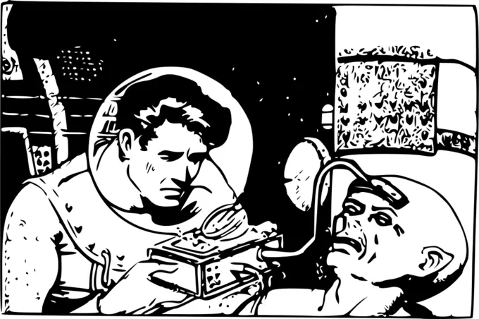 Astronaut examining an alien