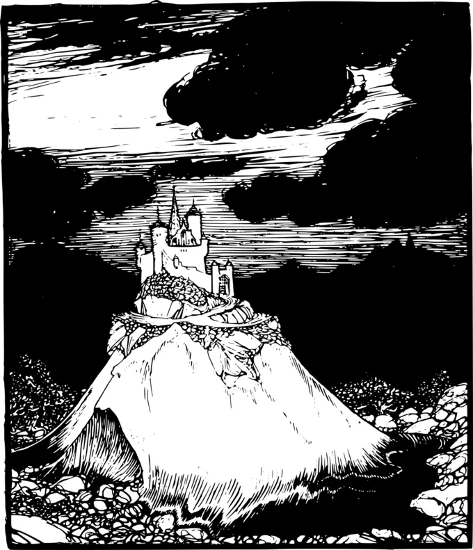 Hill castle silhouette