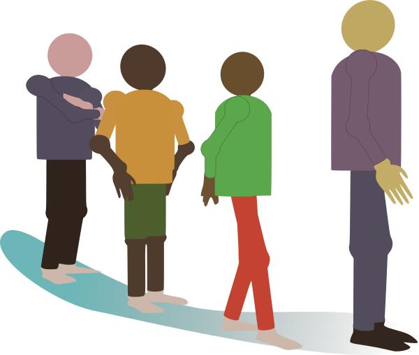 Image of different people standing in line