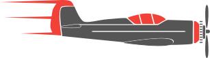 Graphics of propeller airplane in grey and red