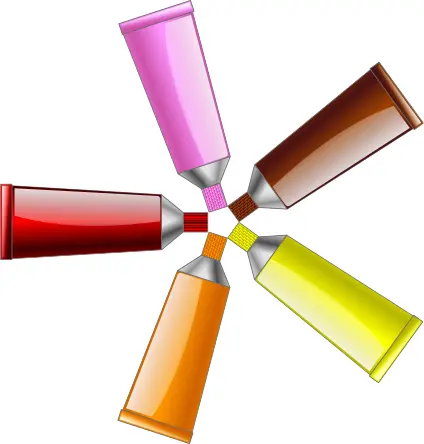 Illustration of red, yellow, brown, orange and pink colour tubes