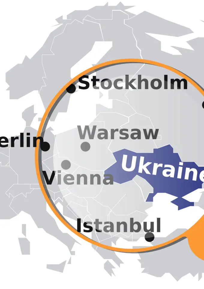 Vector drawing of Ukraine under microscope