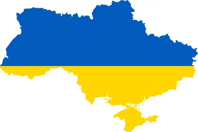 Ukraine map with flag over it vector clip art