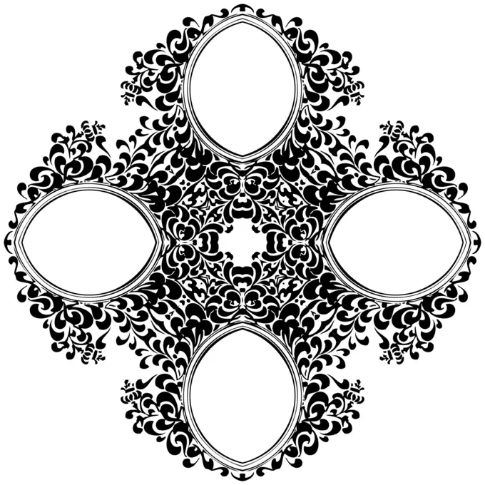 Four floral frames in black and white vector illustration