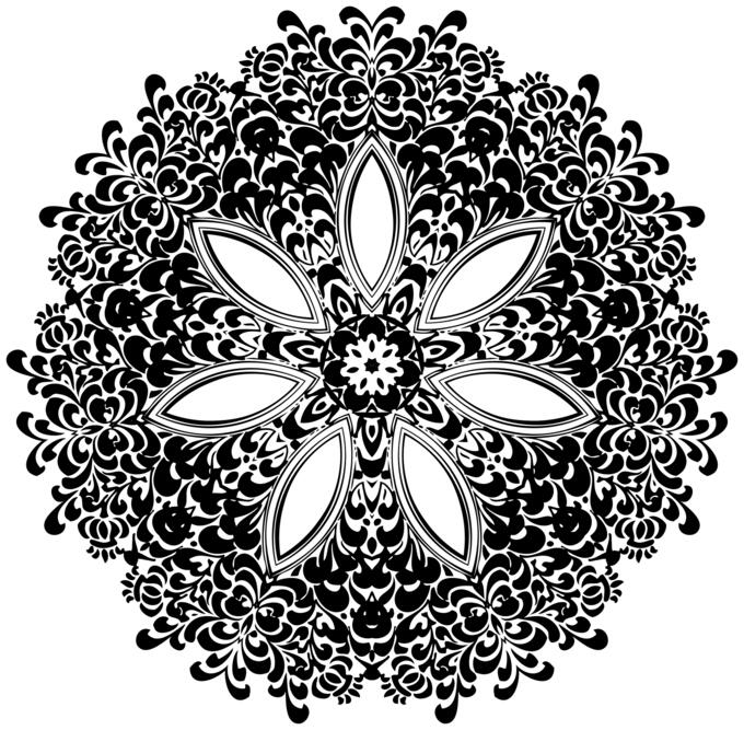 Clip art of abstract seven petals flower in black and white