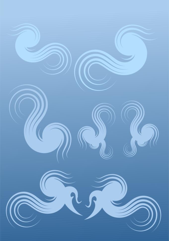 Graphics of round swirls selection on blue background