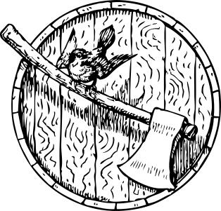 Sparrow and ax on barrel head