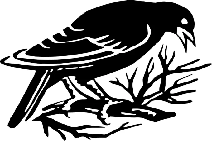 Silhouette of a small bird picking on a branch vector illustration