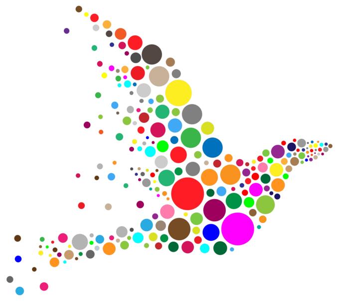 Vector drawing colored circles forming a bird shape