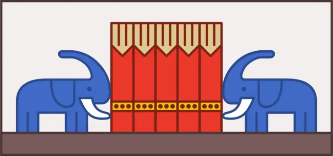 Two elephants in front of circus tent image