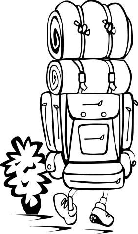 Backpacker in black and white vector clip art